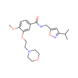 COc1ccc(C(=O)NCc2cc(C(C)C)no2)cc1OCCN1CCOCC1 ZINC000169304232