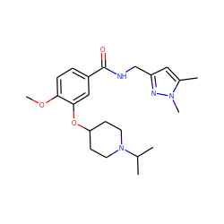 COc1ccc(C(=O)NCc2cc(C)n(C)n2)cc1OC1CCN(C(C)C)CC1 ZINC000012302972