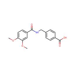 COc1ccc(C(=O)NCc2ccc(C(=O)O)cc2)cc1OC ZINC000000258631