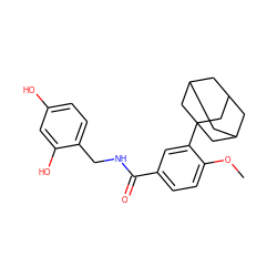 COc1ccc(C(=O)NCc2ccc(O)cc2O)cc1C12CC3CC(CC(C3)C1)C2 ZINC000084602544