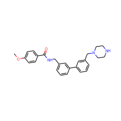 COc1ccc(C(=O)NCc2cccc(-c3cccc(CN4CCNCC4)c3)c2)cc1 ZINC000040957139