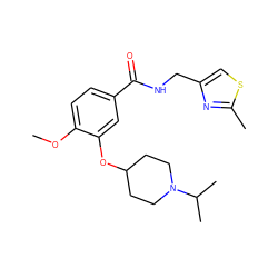 COc1ccc(C(=O)NCc2csc(C)n2)cc1OC1CCN(C(C)C)CC1 ZINC000011839172