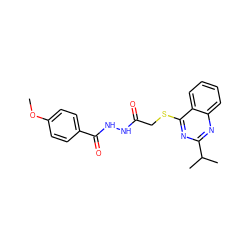 COc1ccc(C(=O)NNC(=O)CSc2nc(C(C)C)nc3ccccc23)cc1 ZINC000015935371