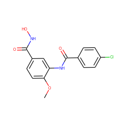 COc1ccc(C(=O)NO)cc1NC(=O)c1ccc(Cl)cc1 ZINC000653841628