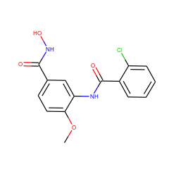 COc1ccc(C(=O)NO)cc1NC(=O)c1ccccc1Cl ZINC000653852859