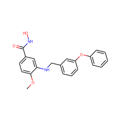 COc1ccc(C(=O)NO)cc1NCc1cccc(Oc2ccccc2)c1 ZINC001772628379