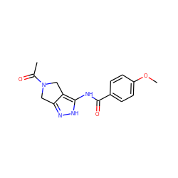 COc1ccc(C(=O)Nc2[nH]nc3c2CN(C(C)=O)C3)cc1 ZINC000014949165