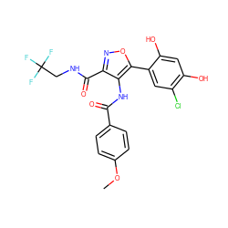 COc1ccc(C(=O)Nc2c(C(=O)NCC(F)(F)F)noc2-c2cc(Cl)c(O)cc2O)cc1 ZINC000073223614