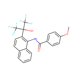 COc1ccc(C(=O)Nc2c(C(O)(C(F)(F)F)C(F)(F)F)ccc3ccccc23)cc1 ZINC000013489818