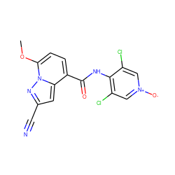 COc1ccc(C(=O)Nc2c(Cl)c[n+]([O-])cc2Cl)c2cc(C#N)nn12 ZINC000096933197