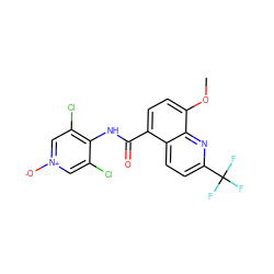 COc1ccc(C(=O)Nc2c(Cl)c[n+]([O-])cc2Cl)c2ccc(C(F)(F)F)nc12 ZINC000000602617