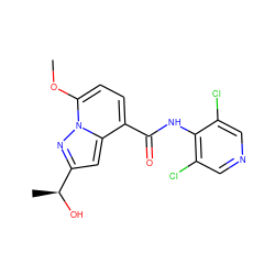 COc1ccc(C(=O)Nc2c(Cl)cncc2Cl)c2cc([C@H](C)O)nn12 ZINC000096933395