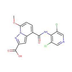 COc1ccc(C(=O)Nc2c(Cl)cncc2Cl)c2cc(C(=O)O)nn12 ZINC000096933198