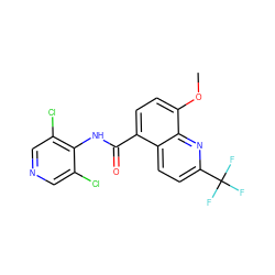 COc1ccc(C(=O)Nc2c(Cl)cncc2Cl)c2ccc(C(F)(F)F)nc12 ZINC000013442842