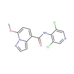 COc1ccc(C(=O)Nc2c(Cl)cncc2Cl)c2ccnn12 ZINC000096933206