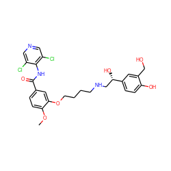 COc1ccc(C(=O)Nc2c(Cl)cncc2Cl)cc1OCCCCNC[C@H](O)c1ccc(O)c(CO)c1 ZINC000095588346