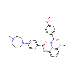 COc1ccc(C(=O)Nc2c(NC(=O)c3ccc(N4CCCN(C)CC4)cc3)cccc2OC)cc1 ZINC000073196134