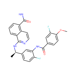 COc1ccc(C(=O)Nc2cc([C@@H](C)Nc3nccc4c(C(N)=O)cccc34)ccc2F)cc1F ZINC000166953020