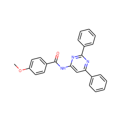 COc1ccc(C(=O)Nc2cc(-c3ccccc3)nc(-c3ccccc3)n2)cc1 ZINC000013586449