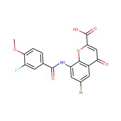 COc1ccc(C(=O)Nc2cc(Br)cc3c(=O)cc(C(=O)O)oc23)cc1F ZINC000096283750