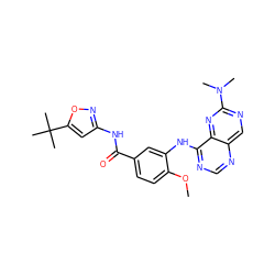 COc1ccc(C(=O)Nc2cc(C(C)(C)C)on2)cc1Nc1ncnc2cnc(N(C)C)nc12 ZINC000148089155