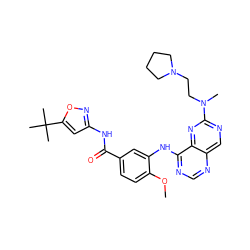 COc1ccc(C(=O)Nc2cc(C(C)(C)C)on2)cc1Nc1ncnc2cnc(N(C)CCN3CCCC3)nc12 ZINC000148101563