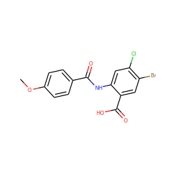 COc1ccc(C(=O)Nc2cc(Cl)c(Br)cc2C(=O)O)cc1 ZINC000066156701