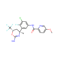 COc1ccc(C(=O)Nc2cc(Cl)c(F)c([C@]3(C)C[C@@H](C(F)(F)F)OC(N)=N3)c2)nc1 ZINC000223527930