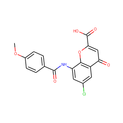 COc1ccc(C(=O)Nc2cc(Cl)cc3c(=O)cc(C(=O)O)oc23)cc1 ZINC000096271888