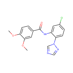 COc1ccc(C(=O)Nc2cc(Cl)ccc2-n2cncn2)cc1OC ZINC000024764679