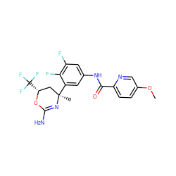 COc1ccc(C(=O)Nc2cc(F)c(F)c([C@]3(C)C[C@@H](C(F)(F)F)OC(N)=N3)c2)nc1 ZINC000223569682