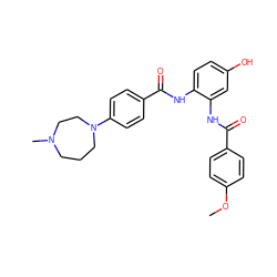 COc1ccc(C(=O)Nc2cc(O)ccc2NC(=O)c2ccc(N3CCCN(C)CC3)cc2)cc1 ZINC000073158449