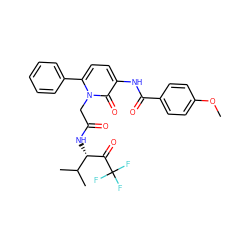 COc1ccc(C(=O)Nc2ccc(-c3ccccc3)n(CC(=O)N[C@H](C(=O)C(F)(F)F)C(C)C)c2=O)cc1 ZINC000026275944