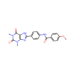 COc1ccc(C(=O)Nc2ccc(-c3nc4c([nH]3)c(=O)n(C)c(=O)n4C)cc2)cc1 ZINC000082151513