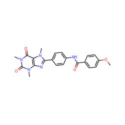 COc1ccc(C(=O)Nc2ccc(-c3nc4c(c(=O)n(C)c(=O)n4C)n3C)cc2)cc1 ZINC000073197883