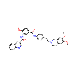 COc1ccc(C(=O)Nc2ccc(CCN3CCc4cc(OC)c(OC)cc4C3)cc2)cc1NC(=O)c1cnc2ccccc2c1 ZINC000044281444