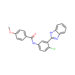 COc1ccc(C(=O)Nc2ccc(Cl)c(-c3nc4ccccc4[nH]3)c2)cc1 ZINC000008019642