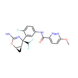 COc1ccc(C(=O)Nc2ccc(F)c([C@@]3(C(F)F)N=C(N)O[C@@H]4C[C@@H]43)c2)nn1 ZINC000226122556