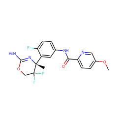 COc1ccc(C(=O)Nc2ccc(F)c([C@@]3(C)N=C(N)OCC3(F)F)c2)nc1 ZINC000095603945
