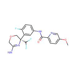 COc1ccc(C(=O)Nc2ccc(F)c([C@]3(C(F)F)COCC(N)=N3)c2)nc1 ZINC000113656575