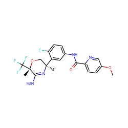 COc1ccc(C(=O)Nc2ccc(F)c([C@]3(C)CO[C@@](C)(C(F)(F)F)C(N)=N3)c2)nc1 ZINC000168895208