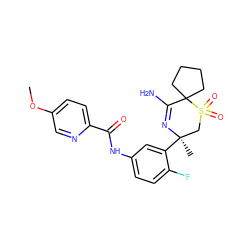 COc1ccc(C(=O)Nc2ccc(F)c([C@]3(C)CS(=O)(=O)C4(CCCC4)C(N)=N3)c2)nc1 ZINC000217745653