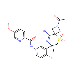 COc1ccc(C(=O)Nc2ccc(F)c([C@]3(C)CS(=O)(=O)C4(CN(C(C)=O)C4)C(N)=N3)c2)nc1 ZINC000214162208