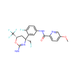 COc1ccc(C(=O)Nc2ccc(F)c([C@]3(CF)C[C@@H](C(F)(F)F)OC(N)=N3)c2)nc1 ZINC000142597672