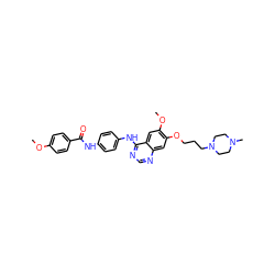 COc1ccc(C(=O)Nc2ccc(Nc3ncnc4cc(OCCCN5CCN(C)CC5)c(OC)cc34)cc2)cc1 ZINC000653712876