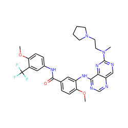COc1ccc(C(=O)Nc2ccc(OC)c(C(F)(F)F)c2)cc1Nc1ncnc2cnc(N(C)CCN3CCCC3)nc12 ZINC000148069406