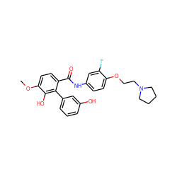 COc1ccc(C(=O)Nc2ccc(OCCN3CCCC3)c(F)c2)c(-c2cccc(O)c2)c1O ZINC000299857675