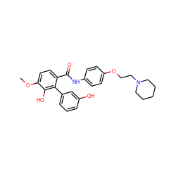 COc1ccc(C(=O)Nc2ccc(OCCN3CCCCC3)cc2)c(-c2cccc(O)c2)c1O ZINC000299859929