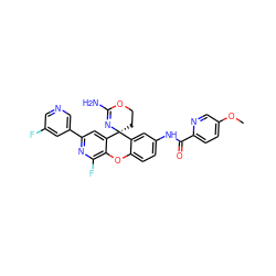 COc1ccc(C(=O)Nc2ccc3c(c2)[C@@]2(CCOC(N)=N2)c2cc(-c4cncc(F)c4)nc(F)c2O3)nc1 ZINC000205140012