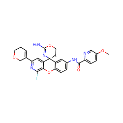 COc1ccc(C(=O)Nc2ccc3c(c2)[C@@]2(CCOC(N)=N2)c2cc(C4=CCCOC4)nc(F)c2O3)nc1 ZINC000205139955
